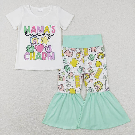 st Patrick's Day MAMA'S Rainbow CHARM Short Sleeve Pants Set