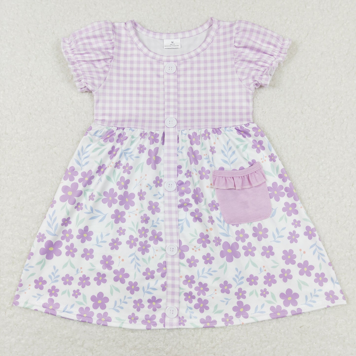 Purple floral Plaid Print Short sleeve Dress