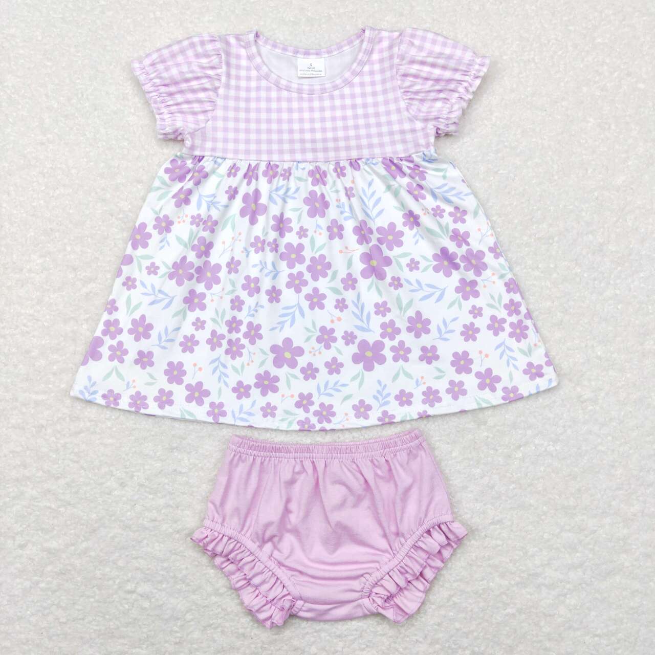 Purple Plaid floral Bummies Girls Set
