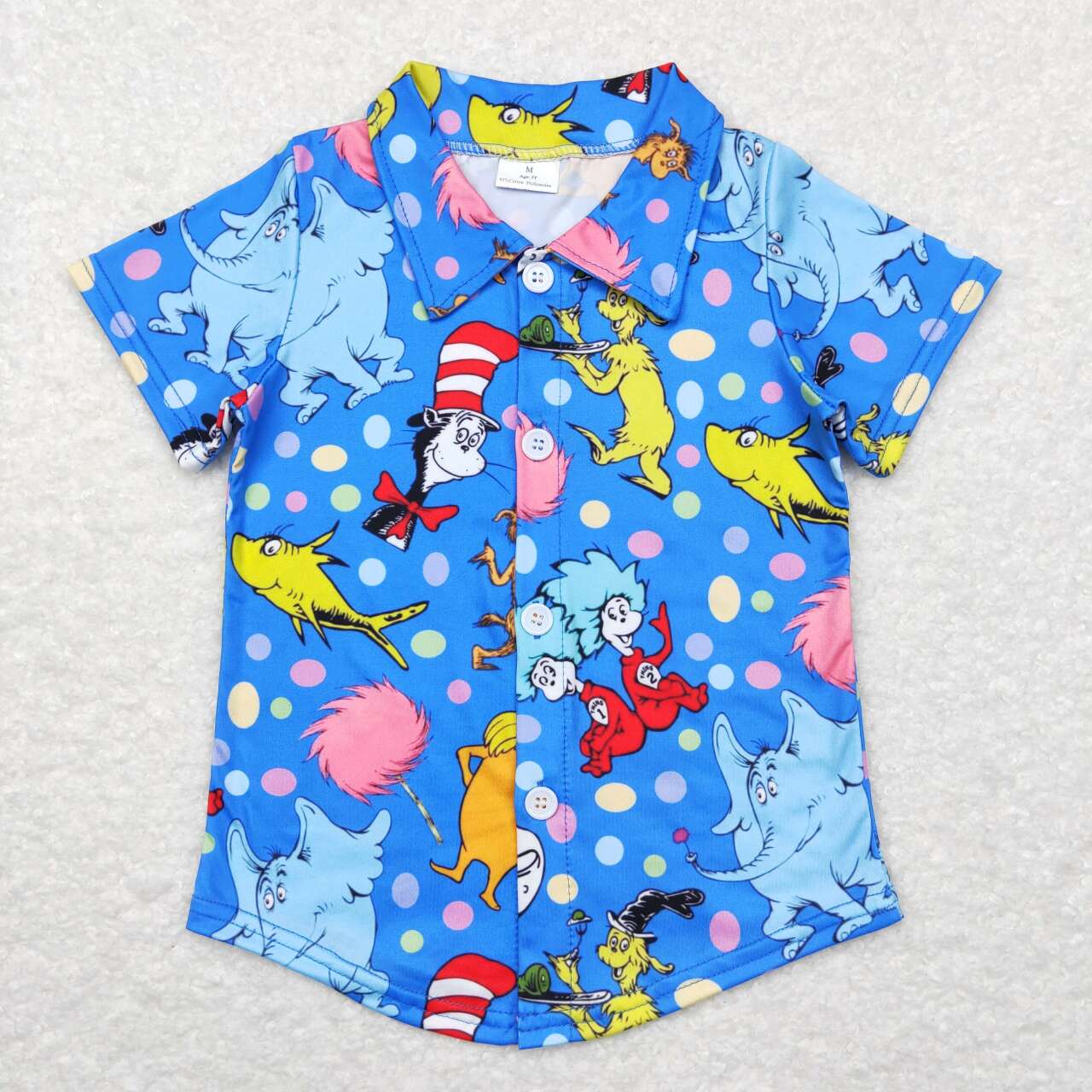 Blue Cartoon With Button Boy Shirt