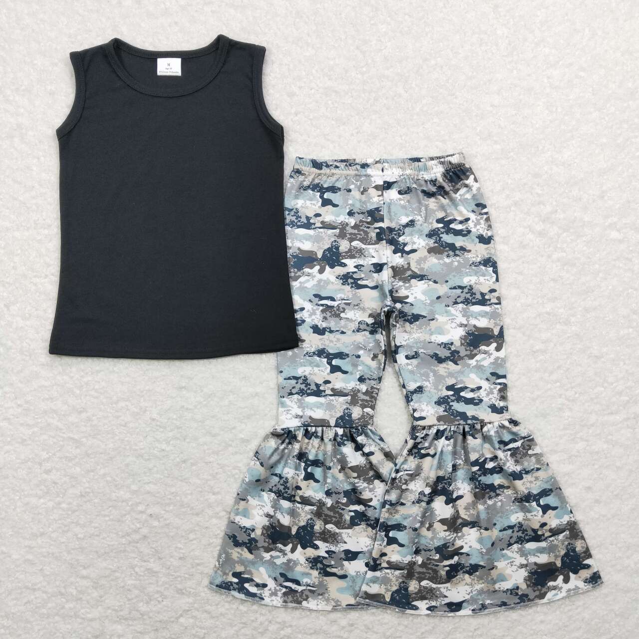 Black Girls sleeveless Top Camo Bell Pants Girls Set