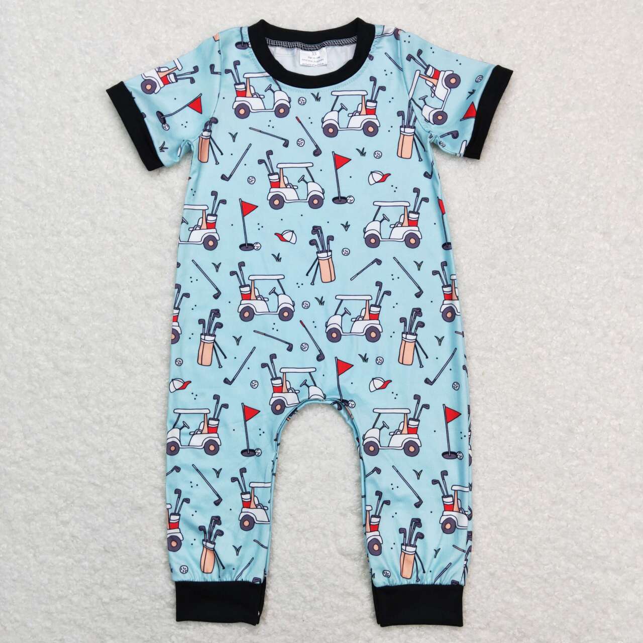 Blue Car Print Short Sleeve Romper