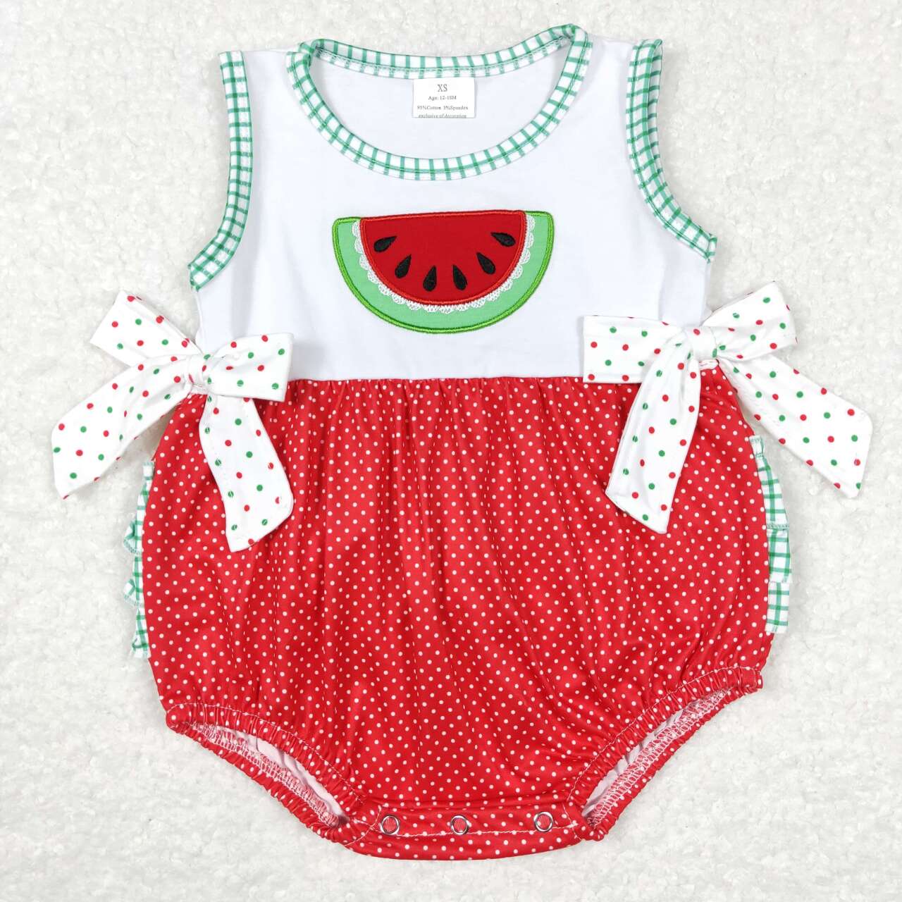 Watermelon Embroidery Dots Print Baby Romper
