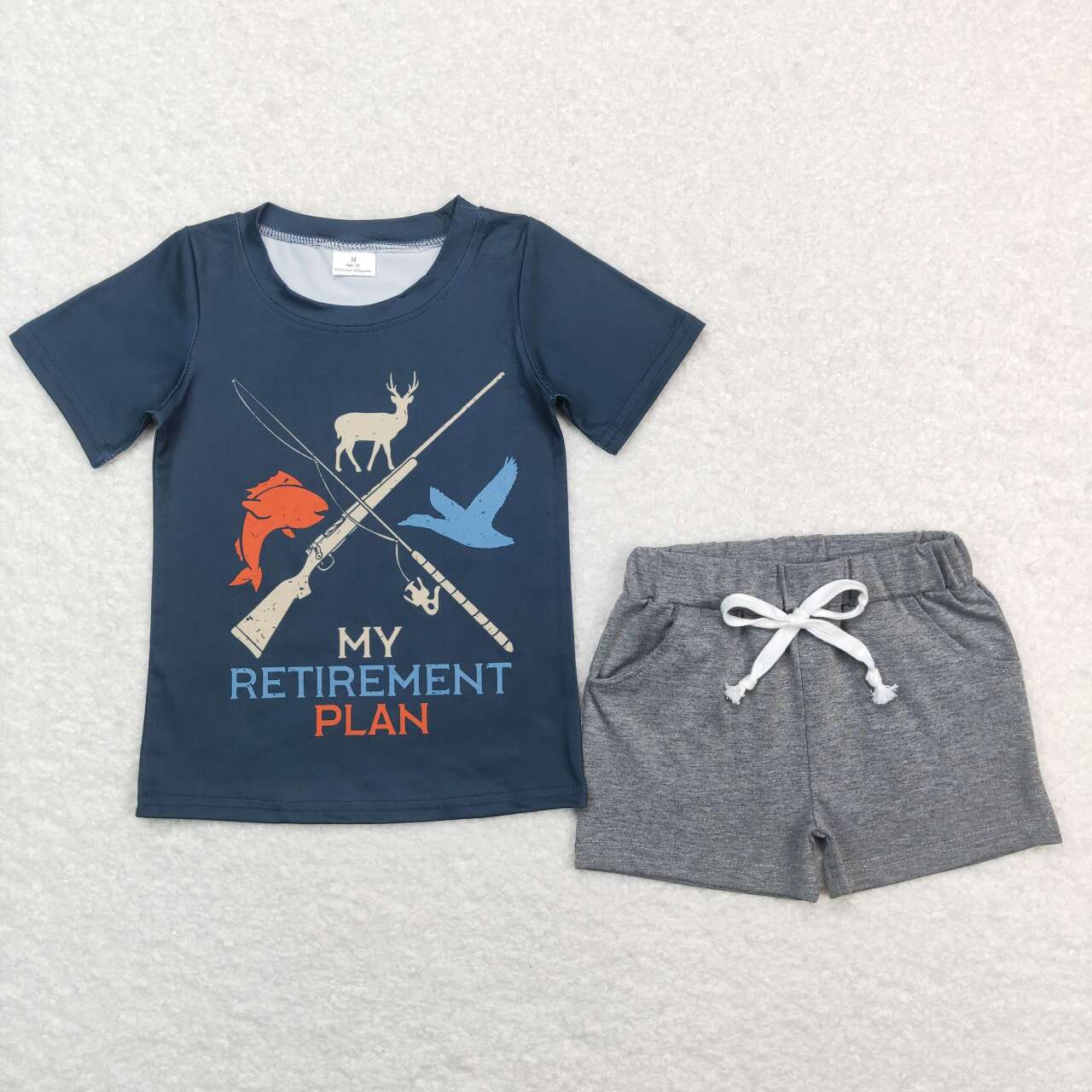 Blue Deer Duck Fish Print Boy Summer Set