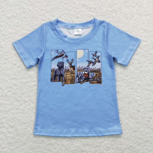Blue Dog Print Short Sleeve Shirt