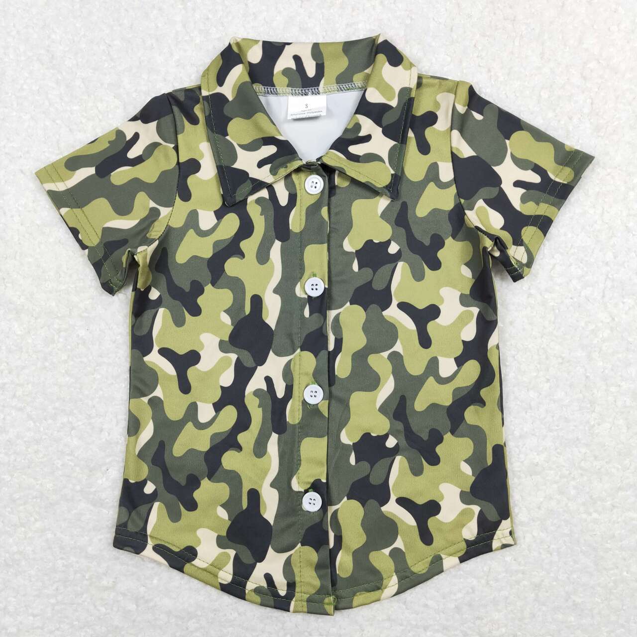Green Camo With Button Boy Shirt