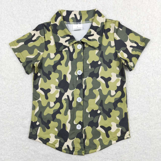 Green Camo With Button Boy Shirt