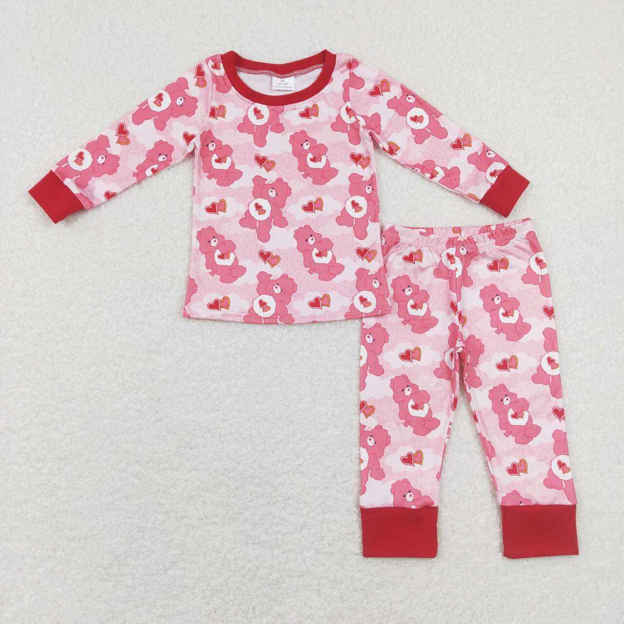 Pink Bear Heart Print Long Sleeve Sleeve Paj
