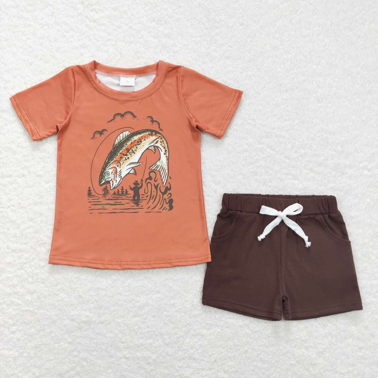 Orange Fish Print burgundy Short Boy Summer Set