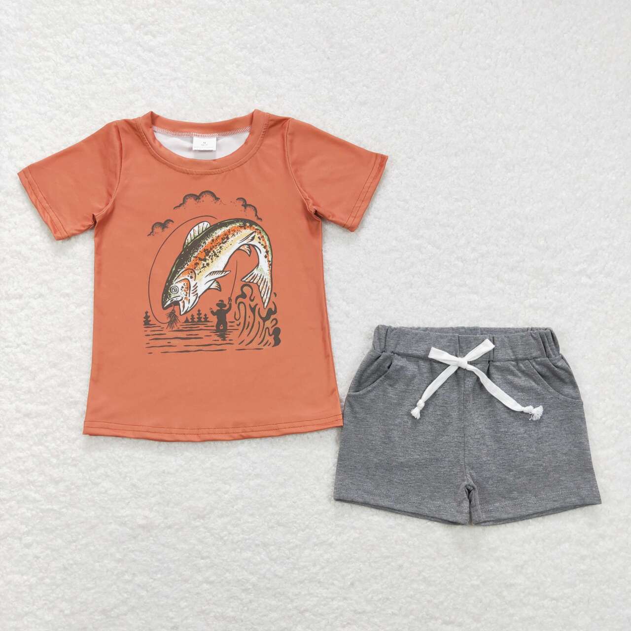 Orange Fish Print Boy Summer Set