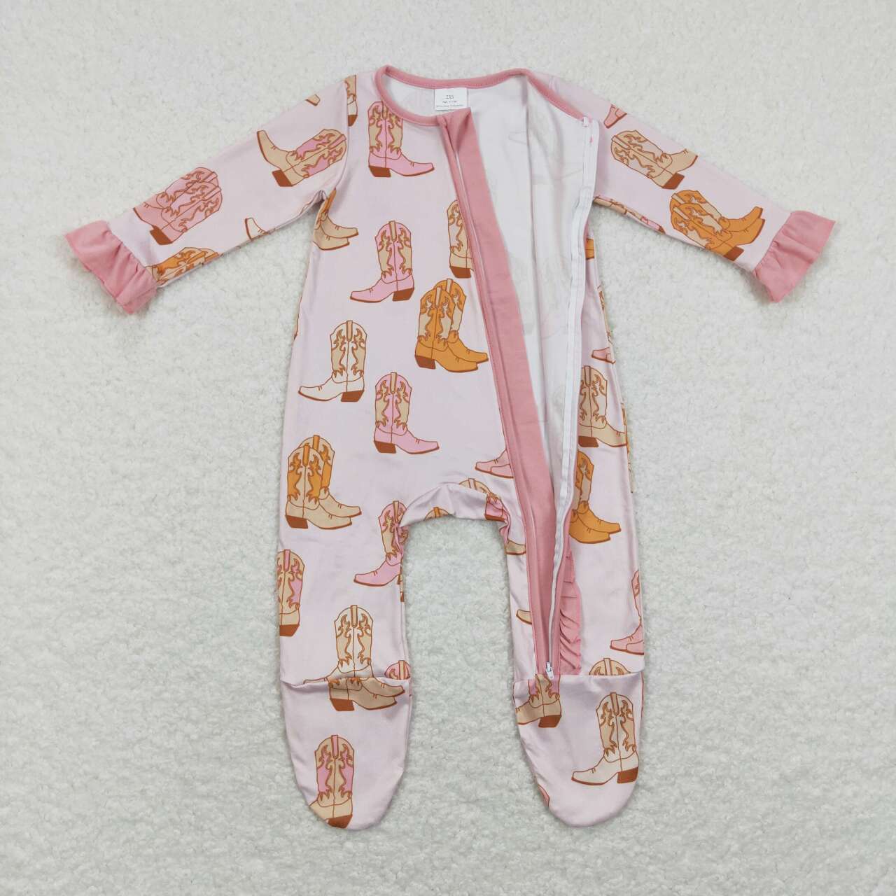 Western Pink Boots Romper With Zipper