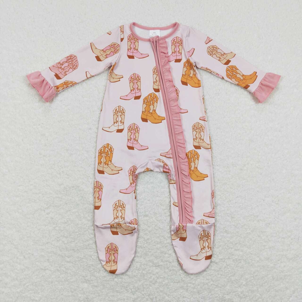 Western Pink Boots Romper With Zipper