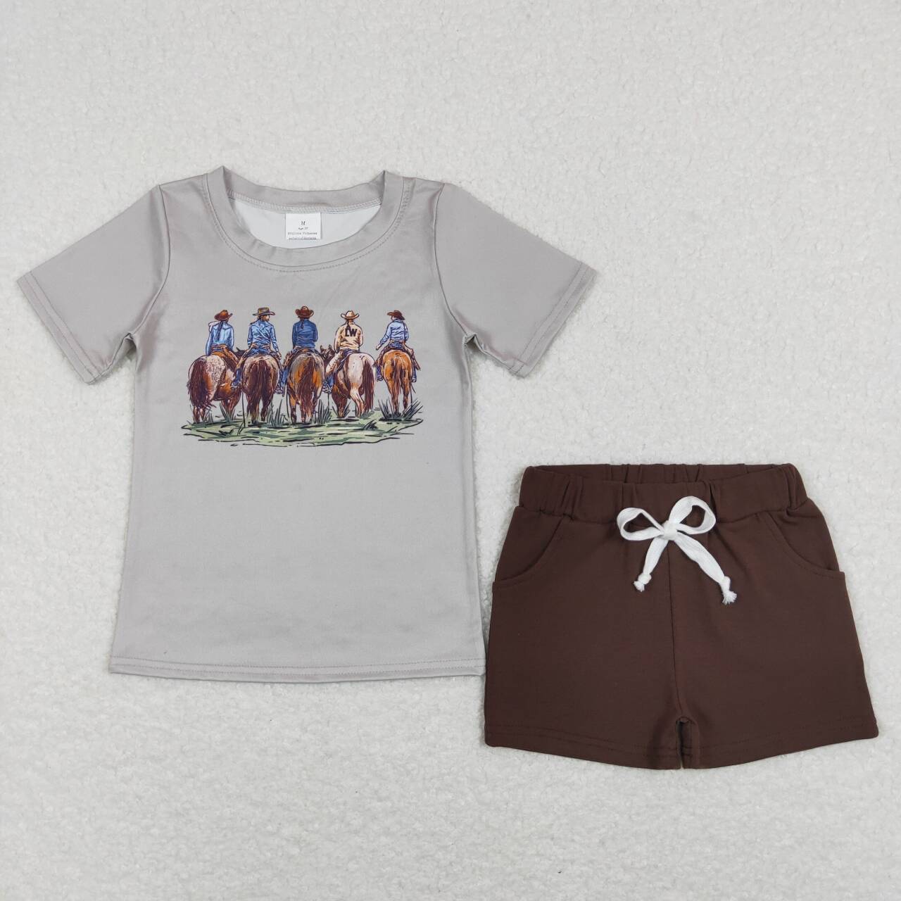western Grey Cowboy Print Short Sleeve Boy Set