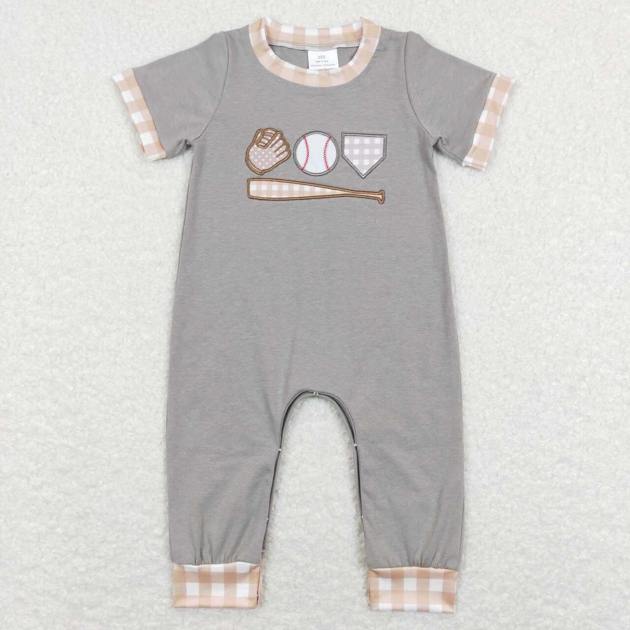 Grey Baseball Print Short Sleeve Baby Romper