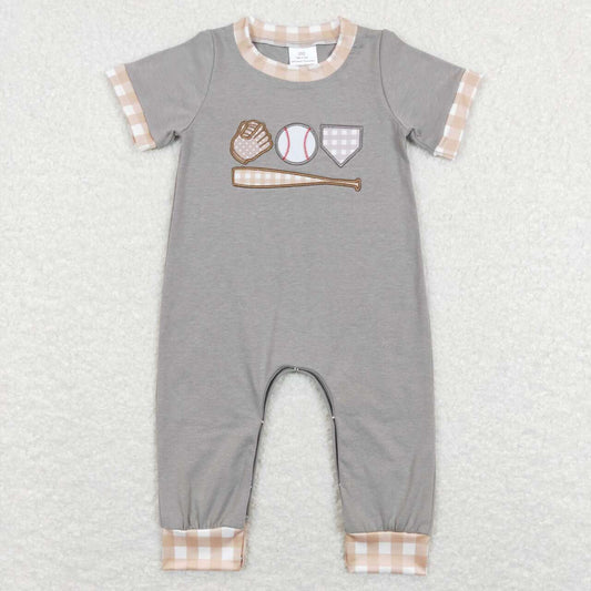 Grey Baseball Print Short Sleeve Baby Romper
