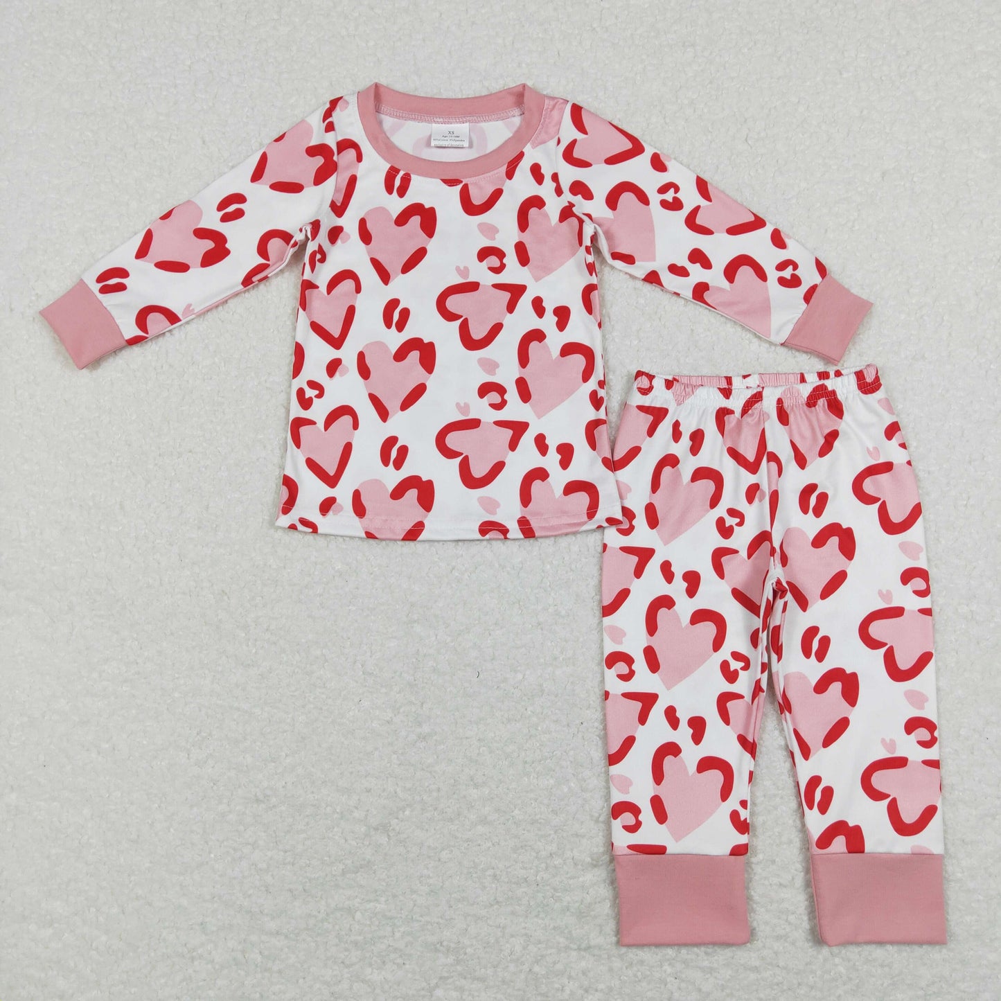 Pink Heart Print Long Sleeve Sleeve Paj
