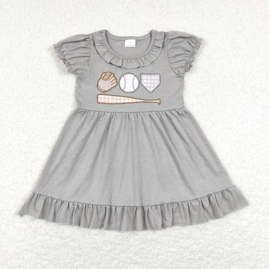 Embroider Grey Baseball Print Short Girls Dress