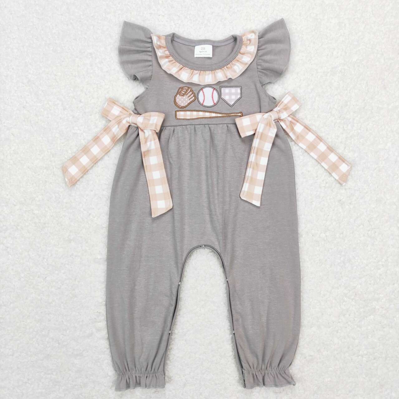 Grey Baseball Print Baby Romper