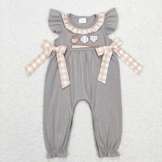 Grey Baseball Print Baby Romper