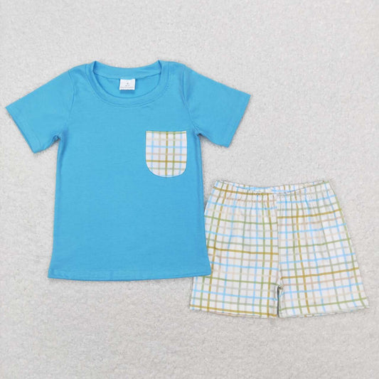 Blue Plaid Short Boy Summer Set