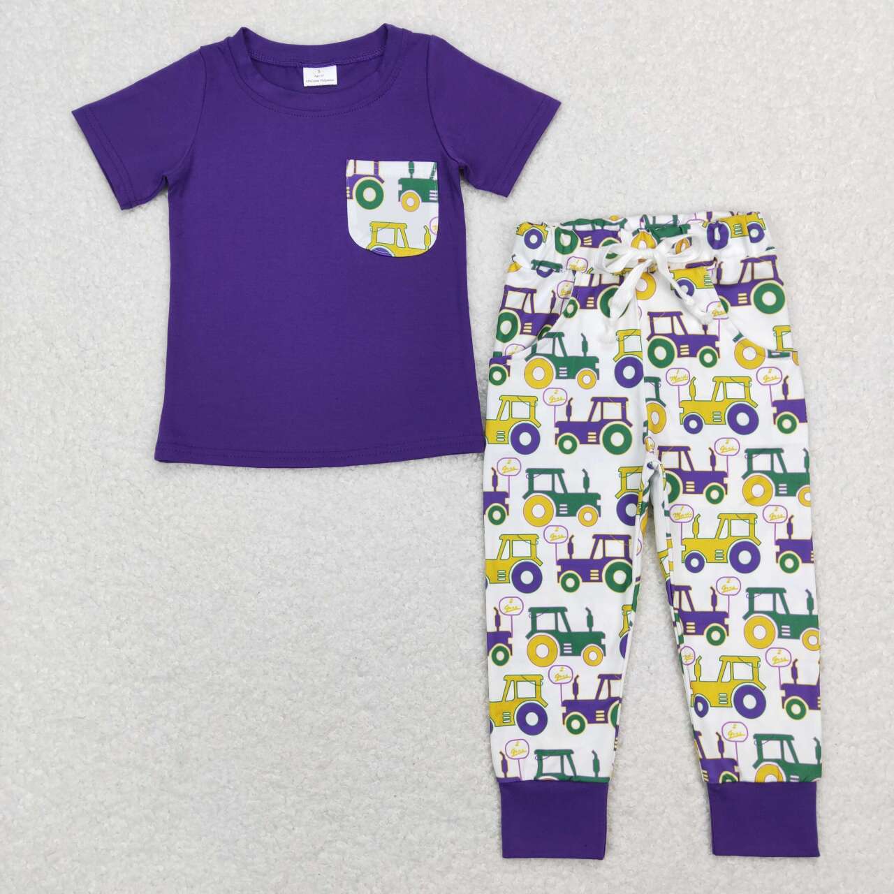 Mardi Gras Purple Car Print Boy Set
