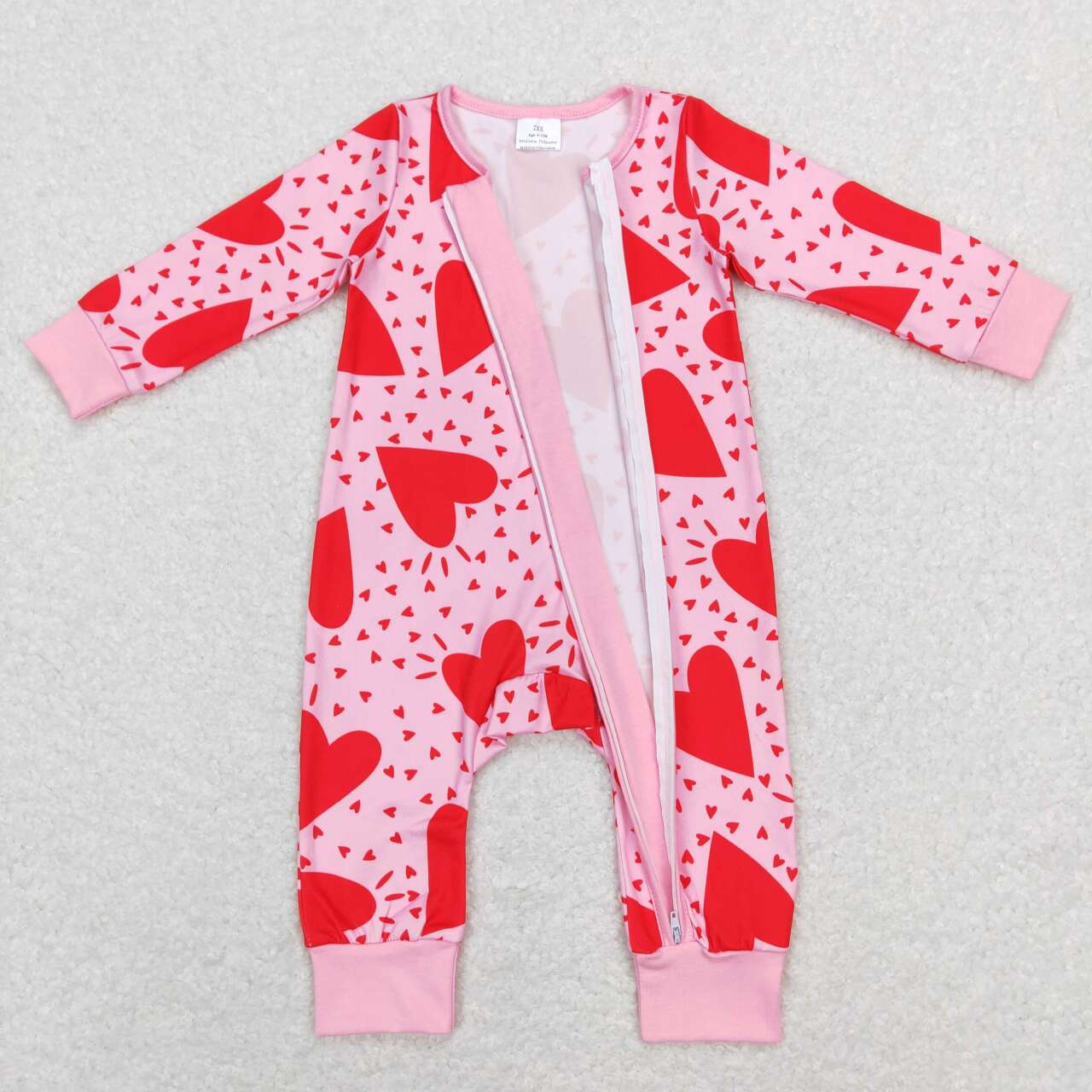 Valentine‘s day Pink Heart Zipper Romper