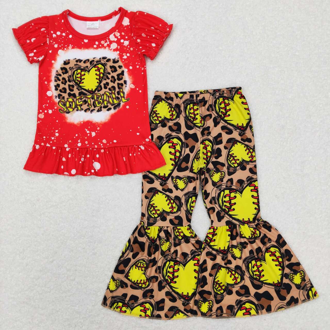 Red Baseball Leopard Girls Set