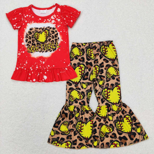 Red Baseball Leopard Girls Set