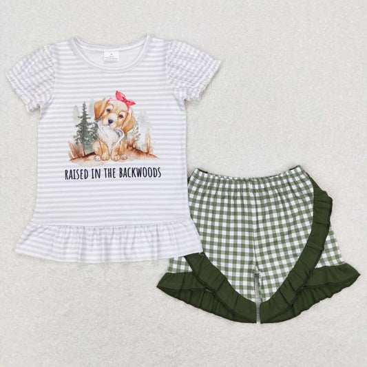 Dog Print Green Plaid Girls Set