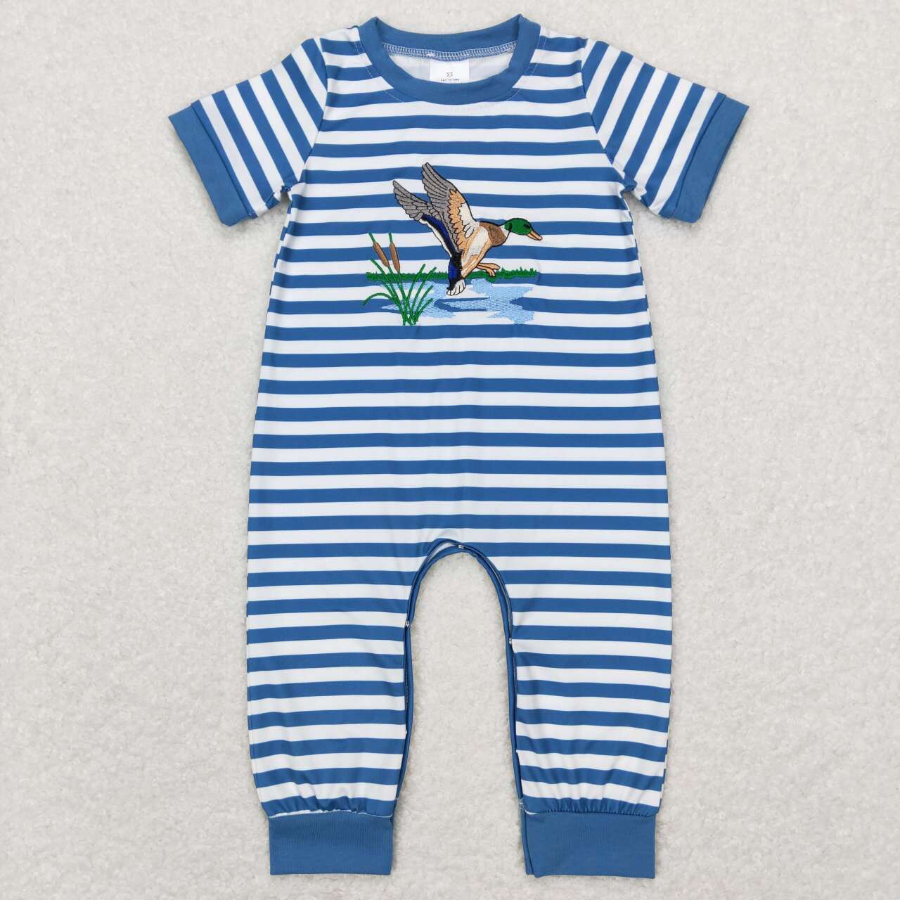 Embroidery Duck Print Blue Stripe Short Sleeve