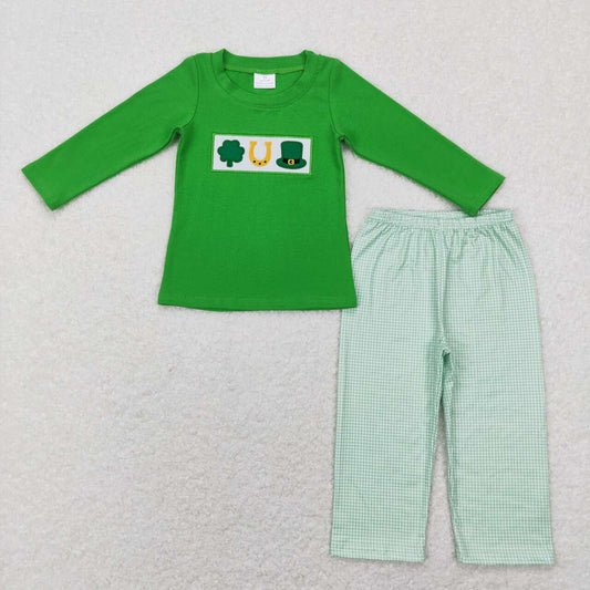 Embroidered st patrick day long-sleeve pants pajamas