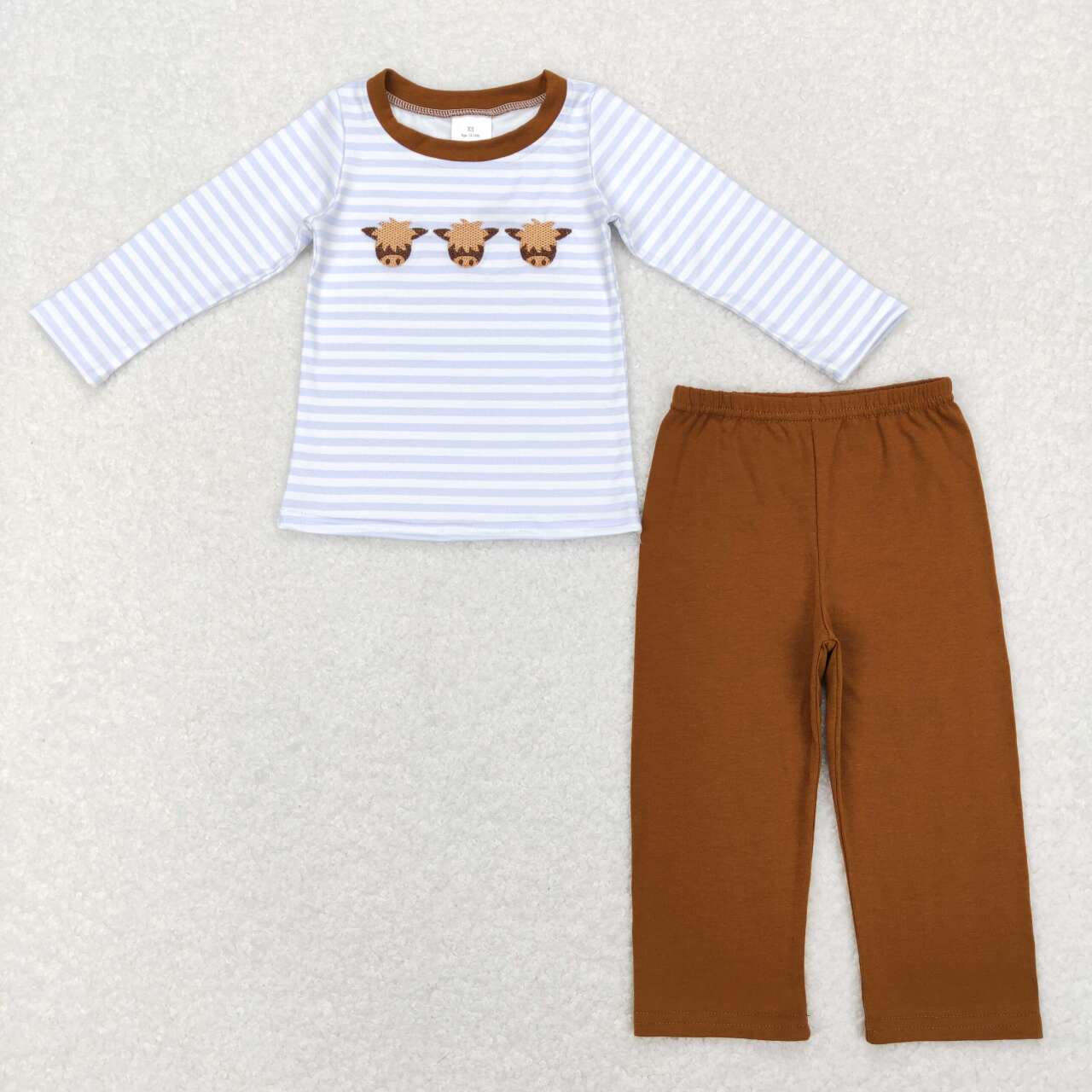 Embroidered brown striped cow Print Boy Set