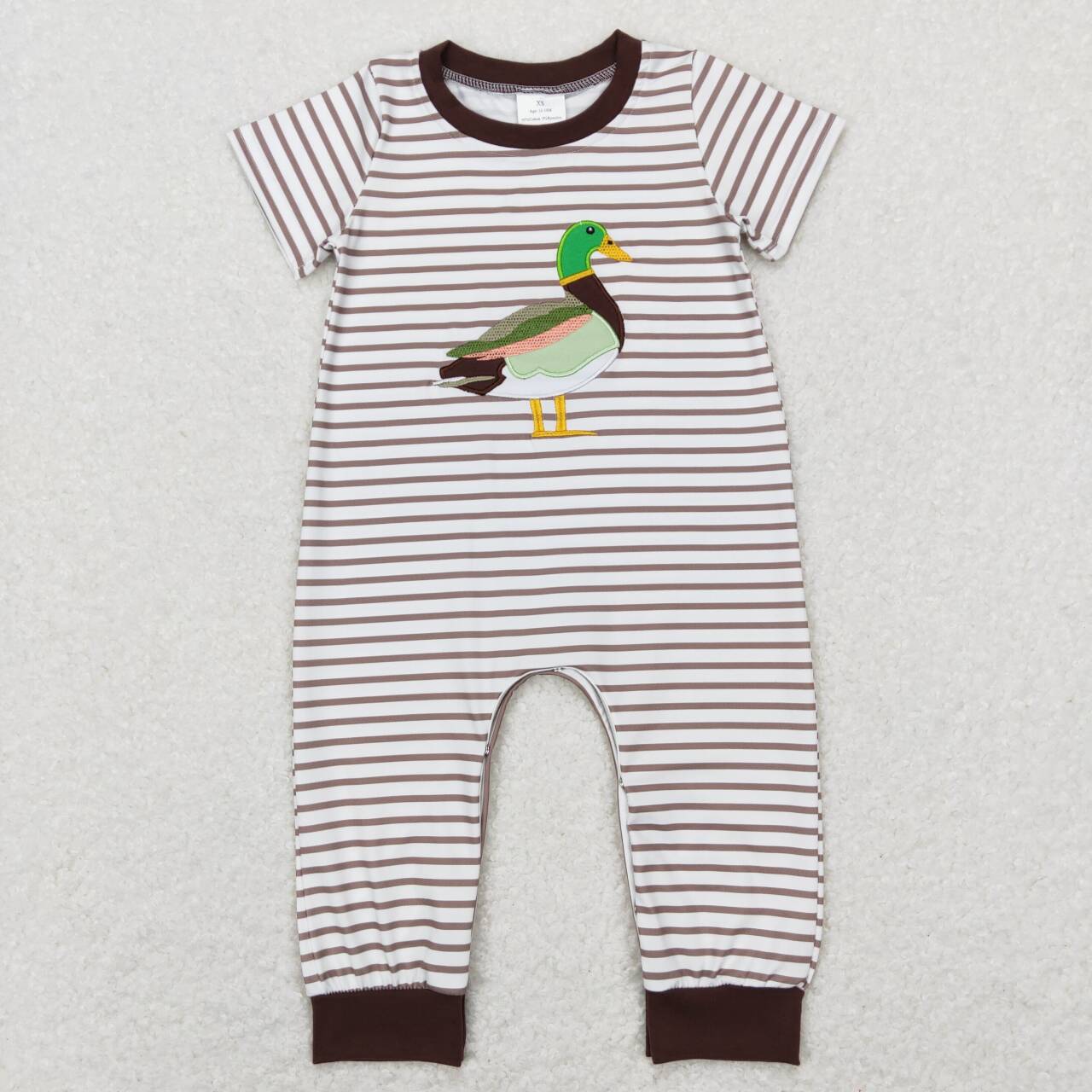 Embroidery brown stripes Duck Girls Baby Romper