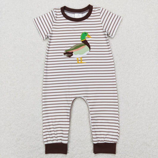 Embroidery brown stripes Duck Girls Baby Romper