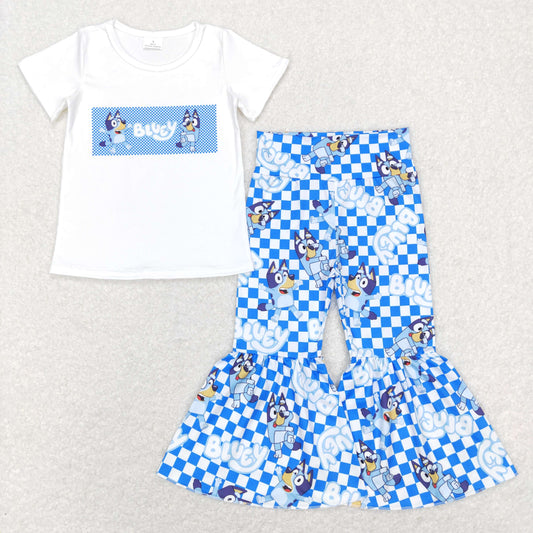 Blue Cartoon Dog Bell Pants Girls Set