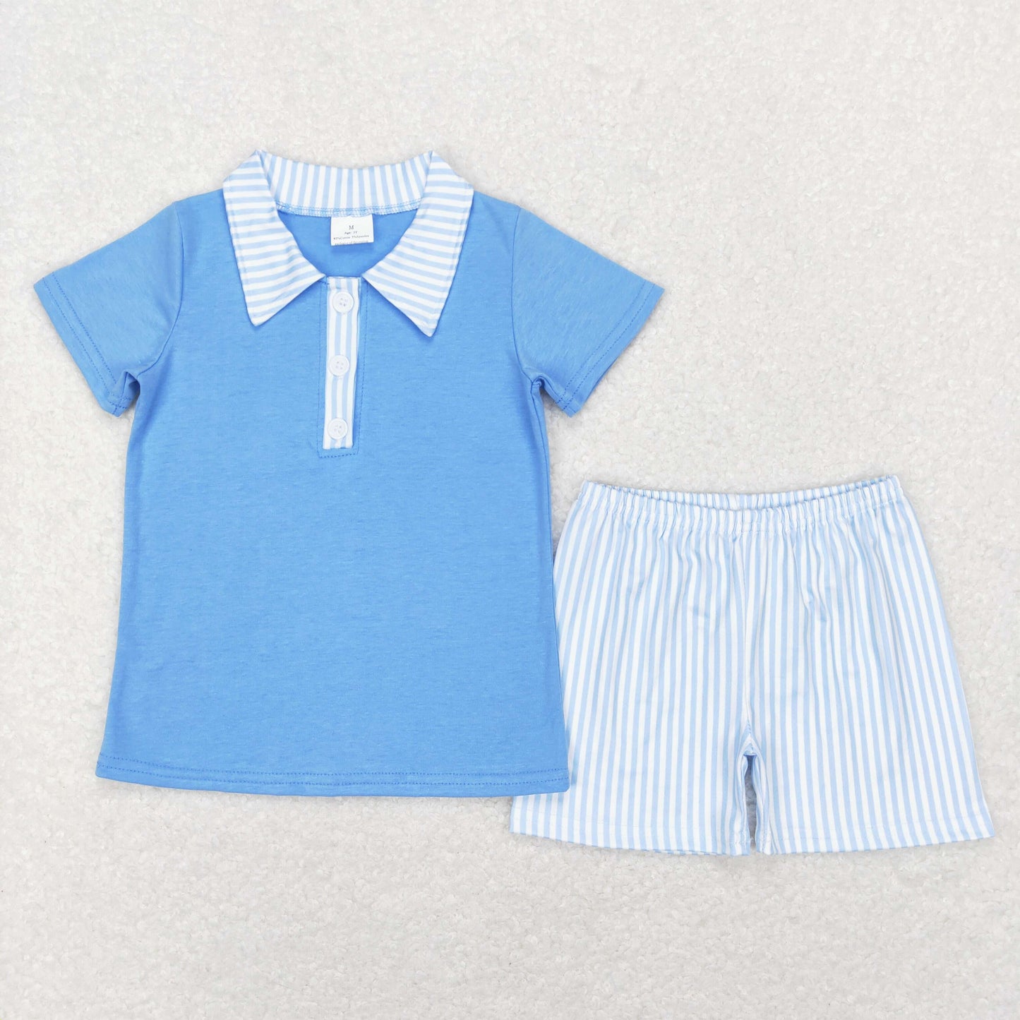 Solid Blue And Plaid Boy Set