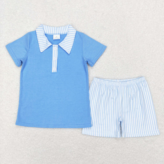 Solid Blue And Plaid Boy Set