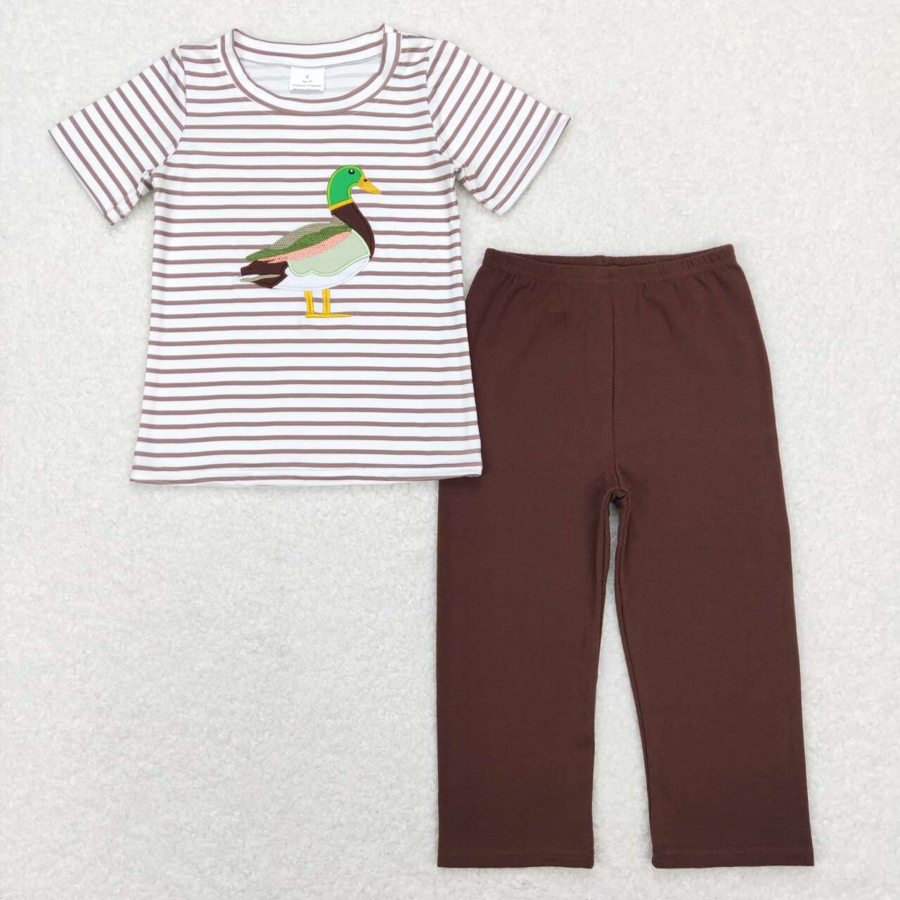 Embroidered brown Duck Print Short Sleeve Boy Set