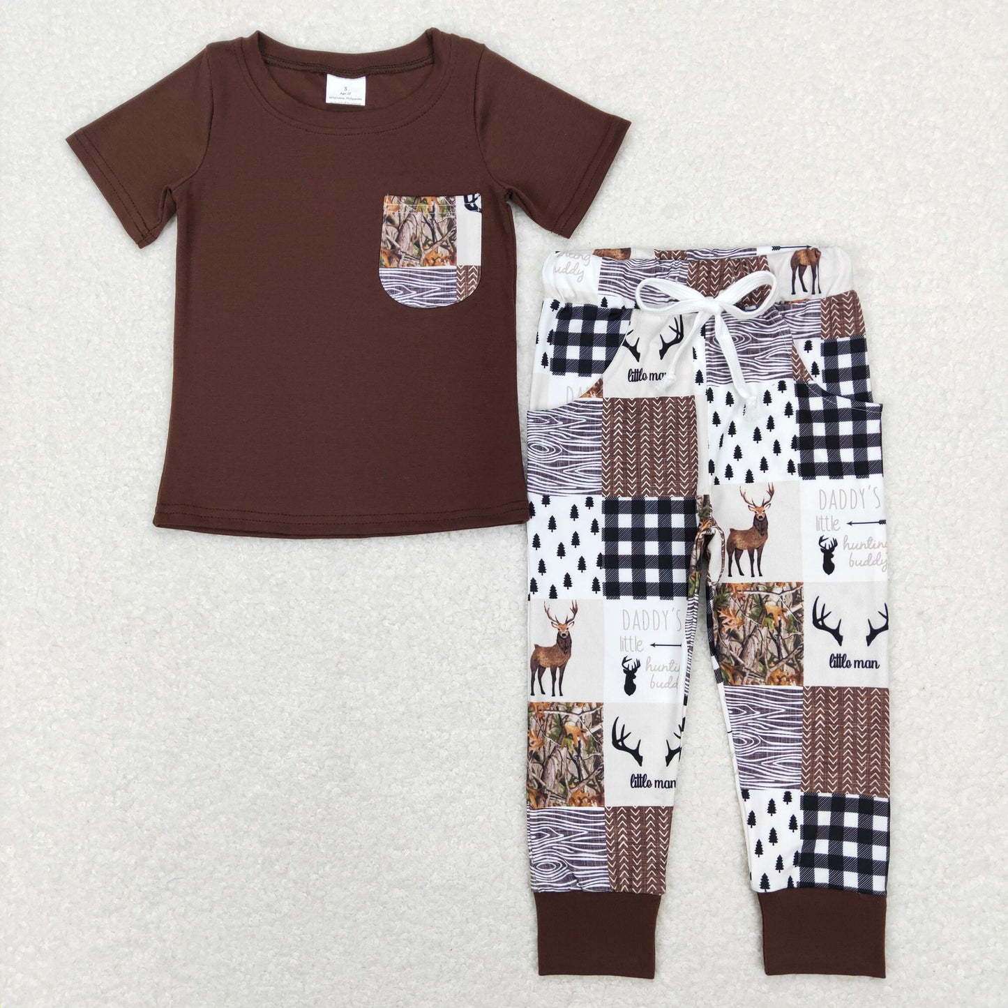 brown Deer Print Short-sleeved Boy Set