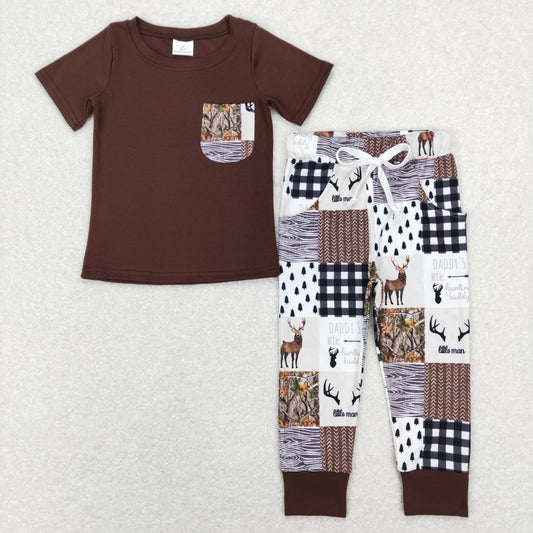 brown Deer Print Short-sleeved Boy Set
