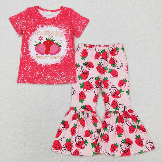 Pink strawberry Bell Pants Girls Suit