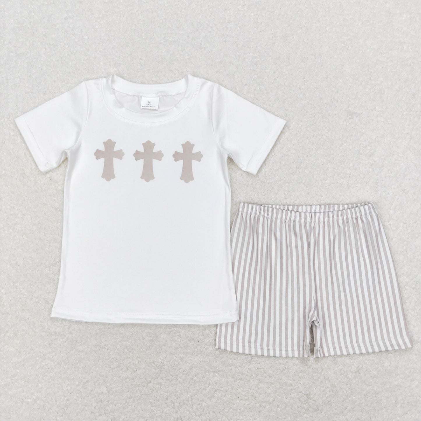 Easter cross Stripe Short Sleeve Boy Set