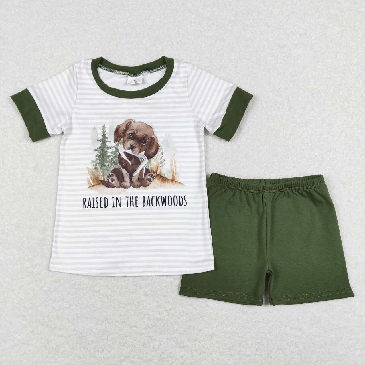 Green Stripe Dog Cartoon Summer Set