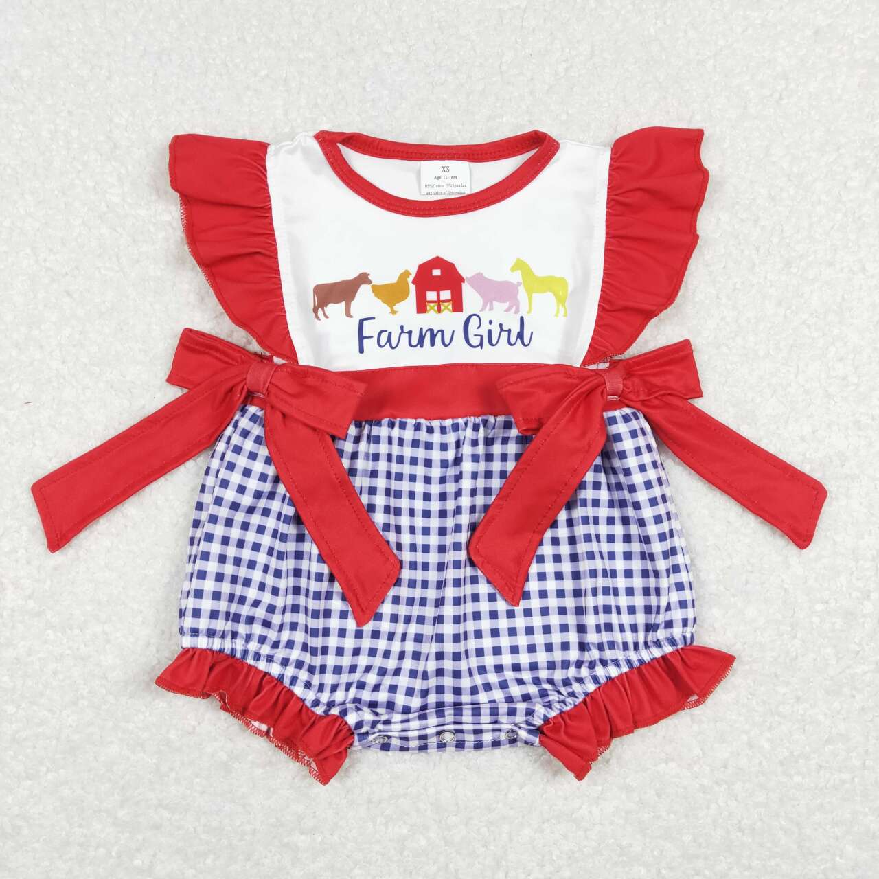 Red Farm Girls Print Baby Romper