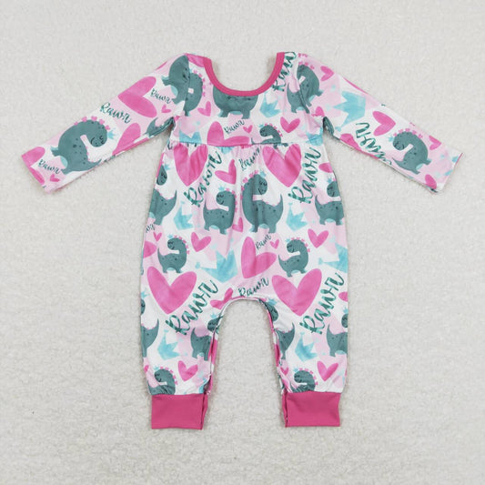 pink dinosaur Long Sleeve Romper