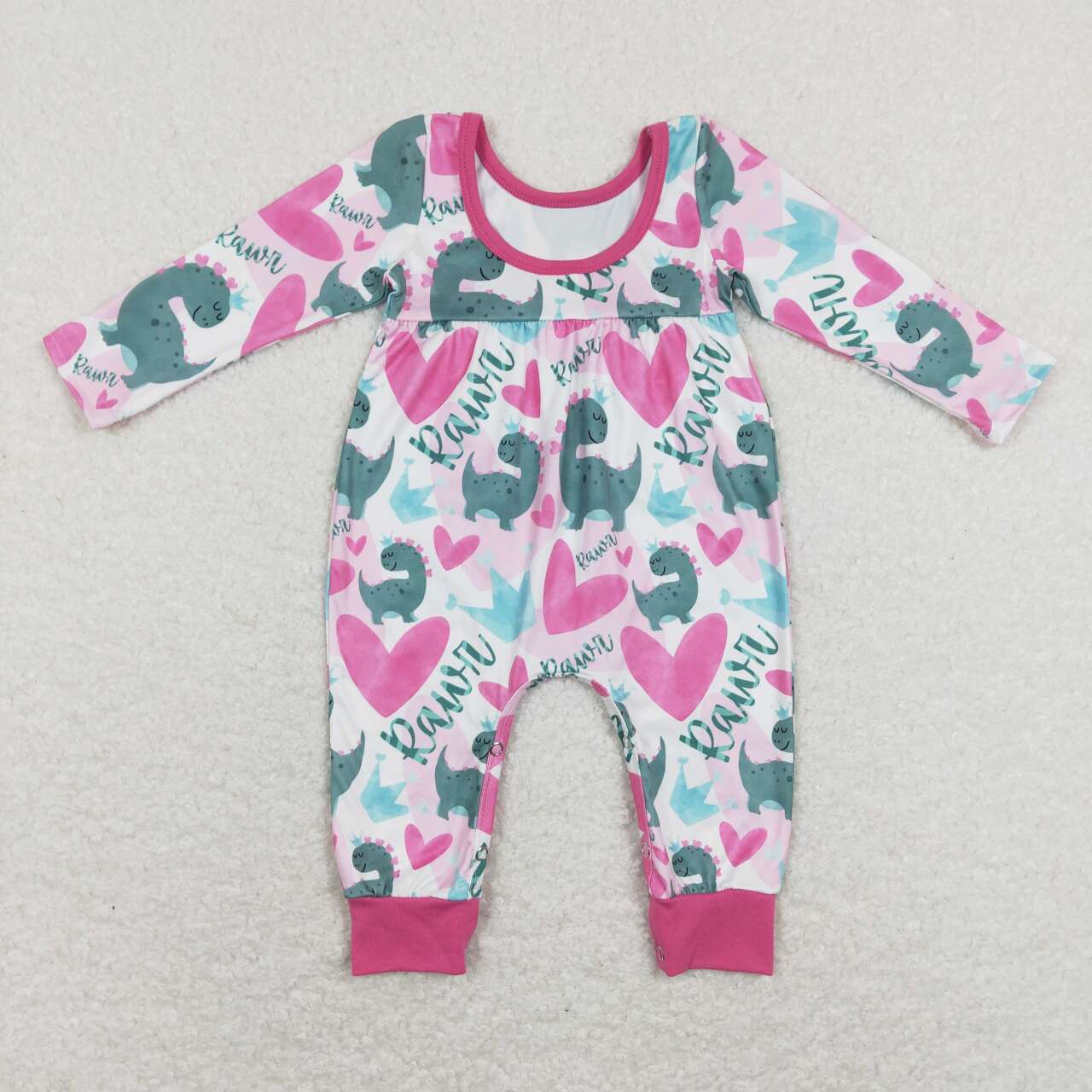 pink dinosaur Long Sleeve Romper