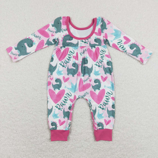 pink dinosaur Long Sleeve Romper