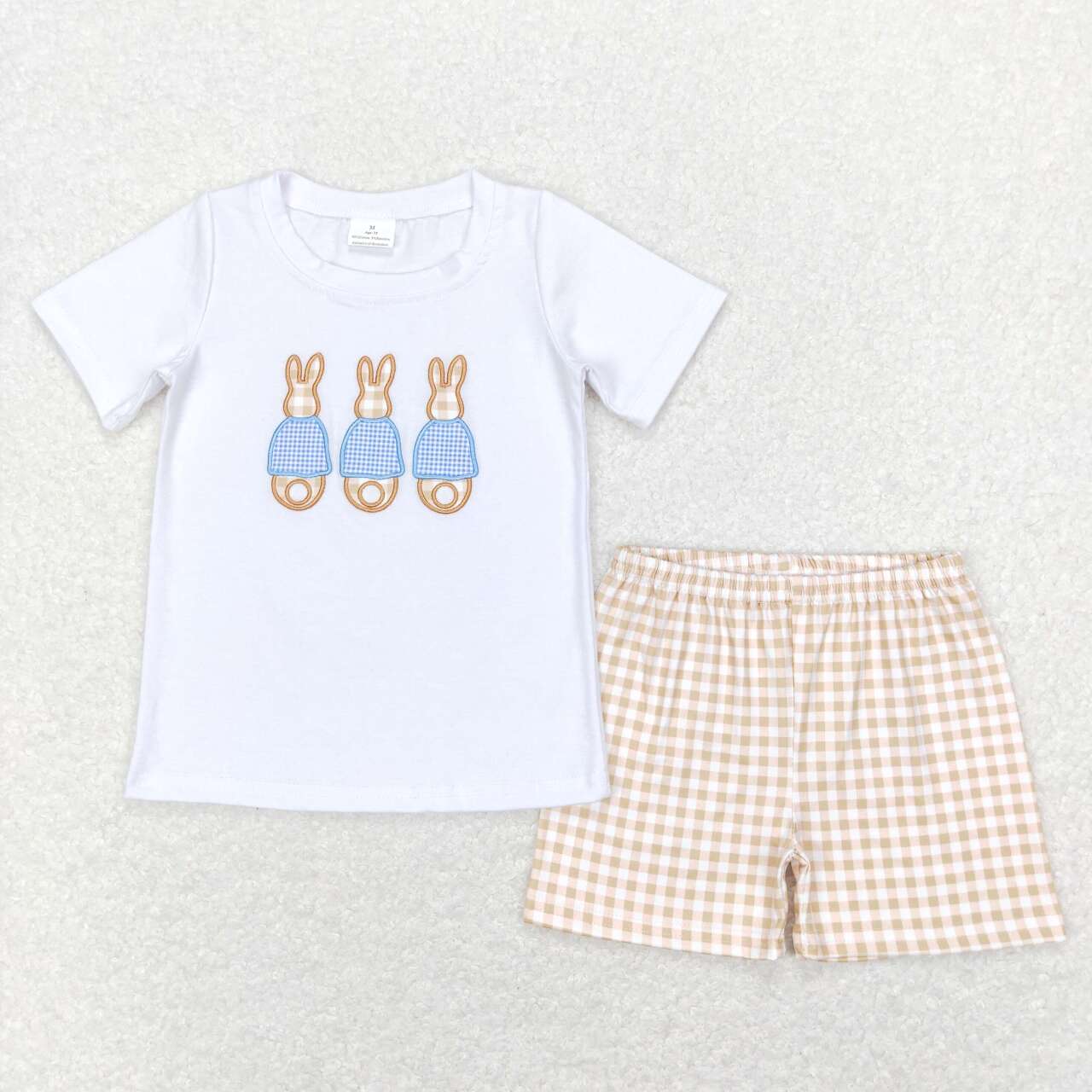 Easter brown embroidery Bunny Boy Set