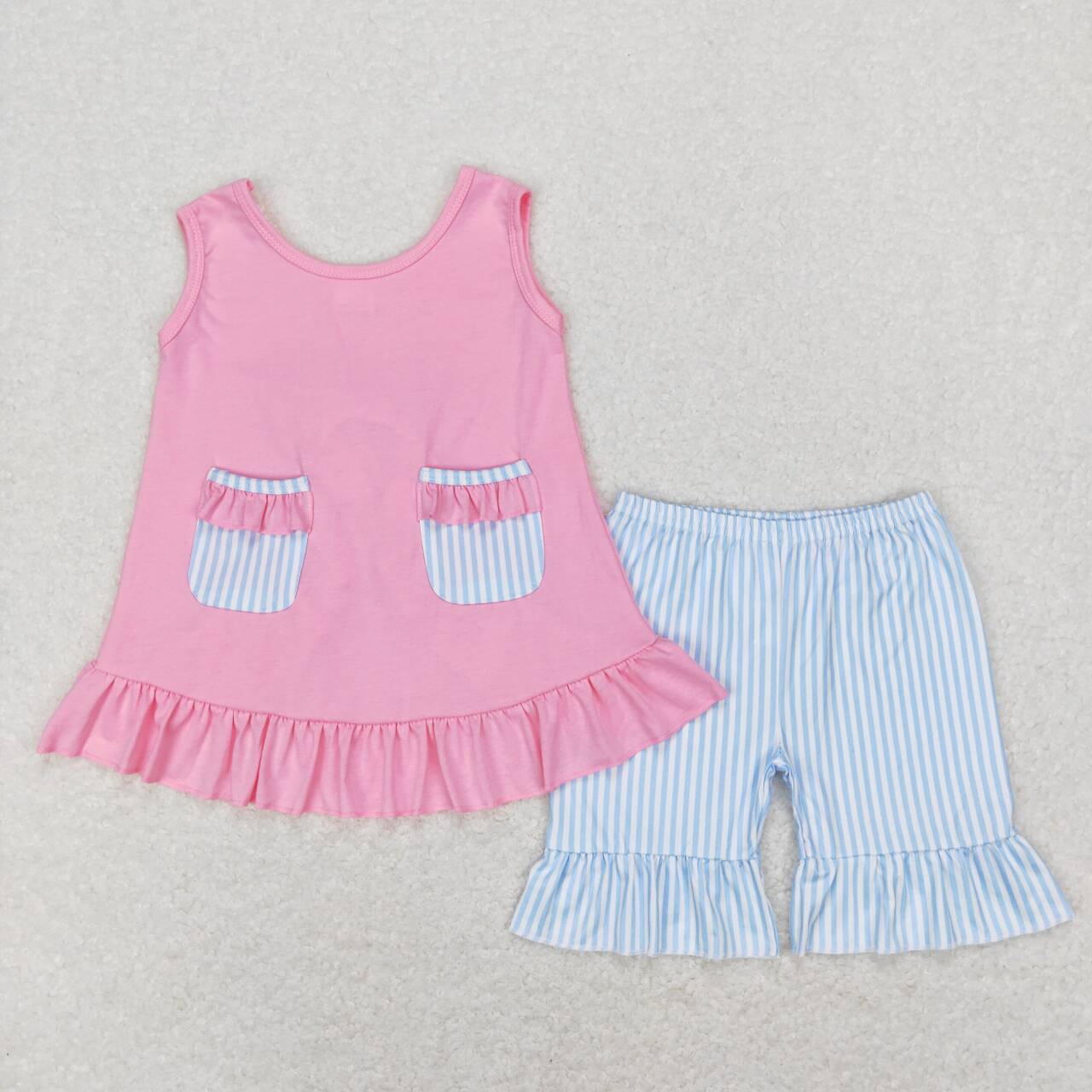 Pink With Pocket Stripe Girls Set