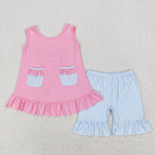 Pink With Pocket Stripe Girls Set